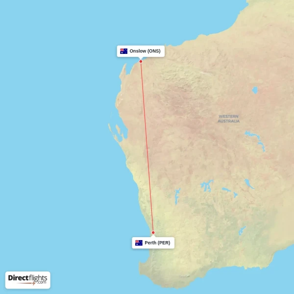 Perth - Onslow direct flight map