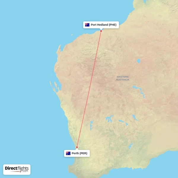 Perth - Port Hedland direct flight map