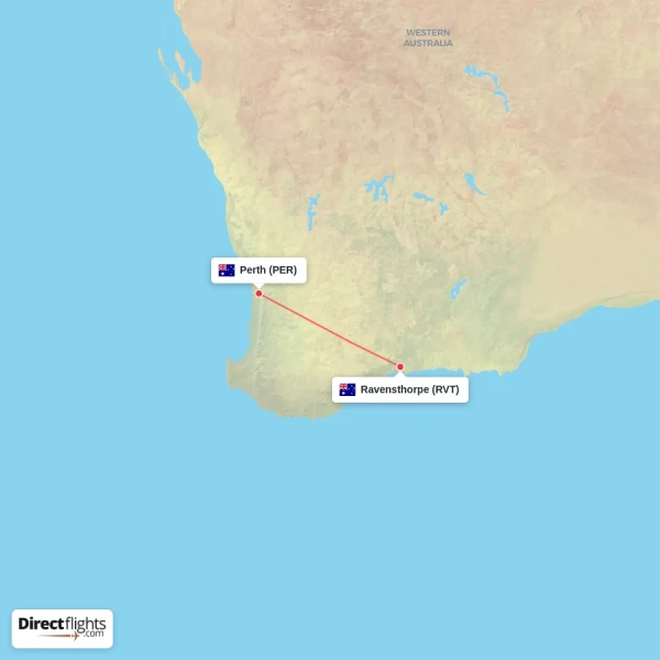 Perth - Ravensthorpe direct flight map