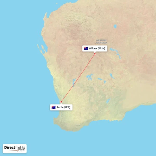 Perth - Wiluna direct flight map
