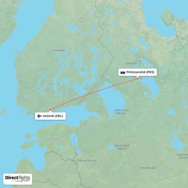 Petrozavodsk - Helsinki direct flight map