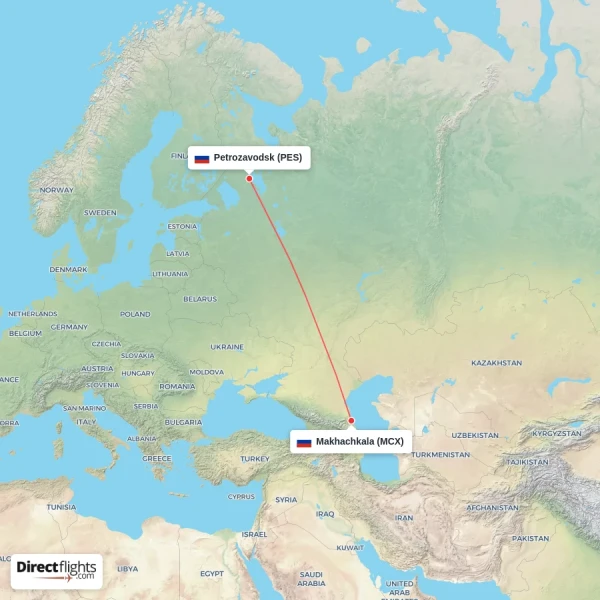 Petrozavodsk - Makhachkala direct flight map