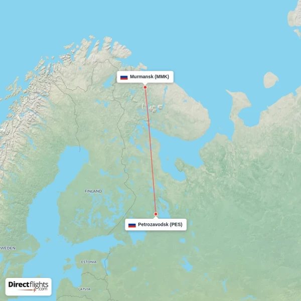 Petrozavodsk - Murmansk direct flight map