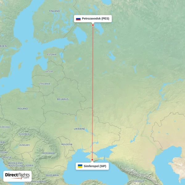 Petrozavodsk - Simferopol direct flight map
