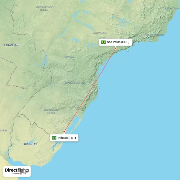 Pelotas - Sao Paulo direct flight map