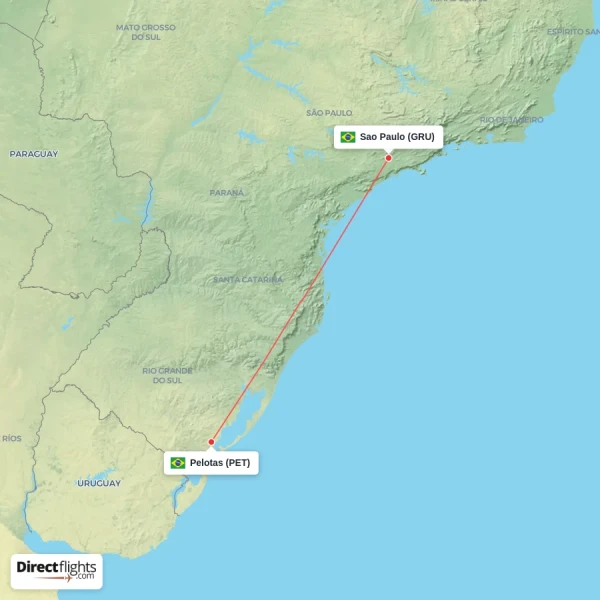 Pelotas - Sao Paulo direct flight map