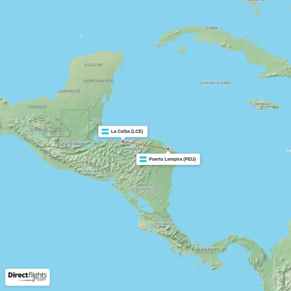 Puerto Lempira - La Ceiba direct flight map