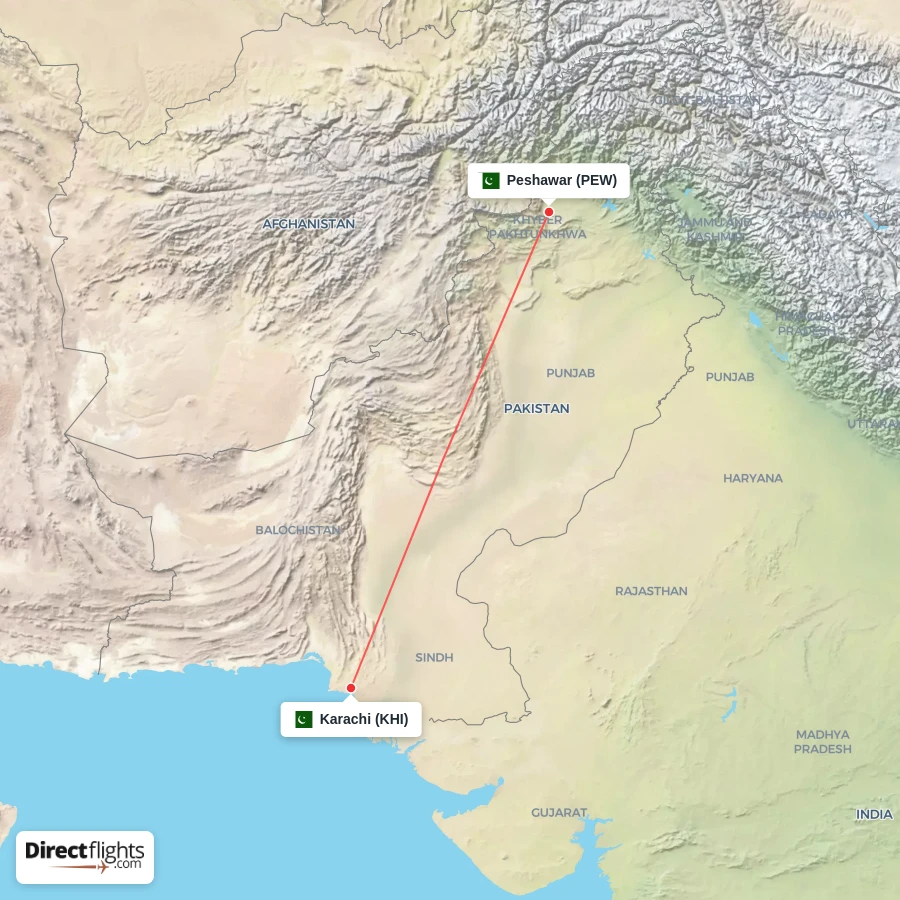 PEW - KHI route map