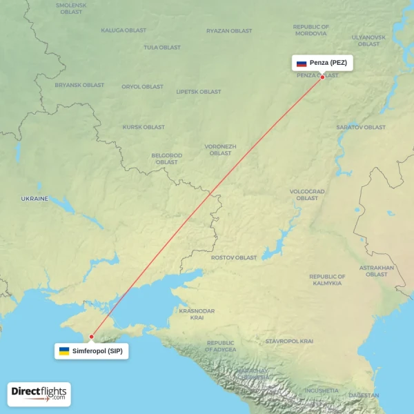 Penza - Simferopol direct flight map