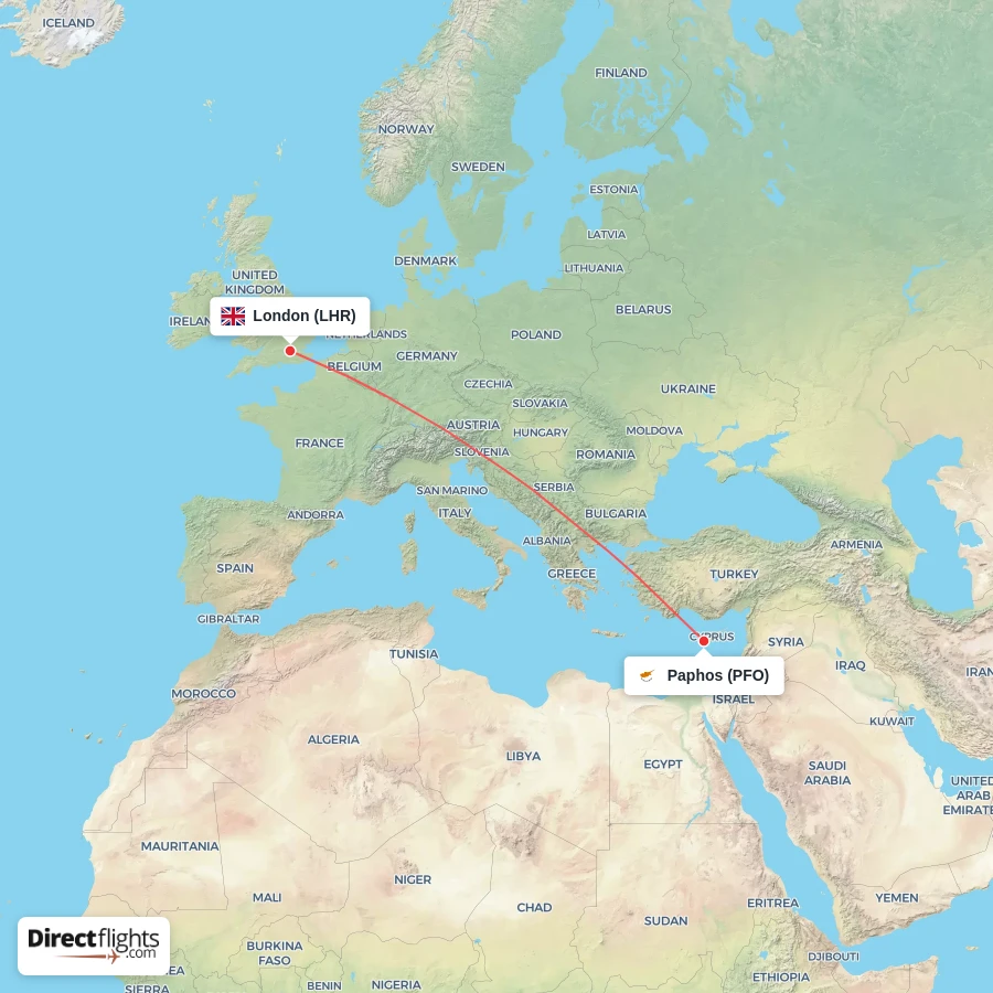 PFO - LHR route map