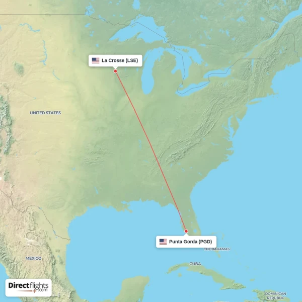 Punta Gorda - La Crosse direct flight map