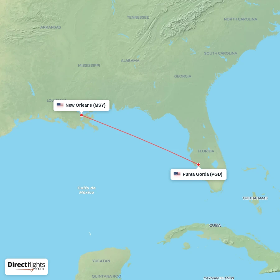 PGD - MSY route map