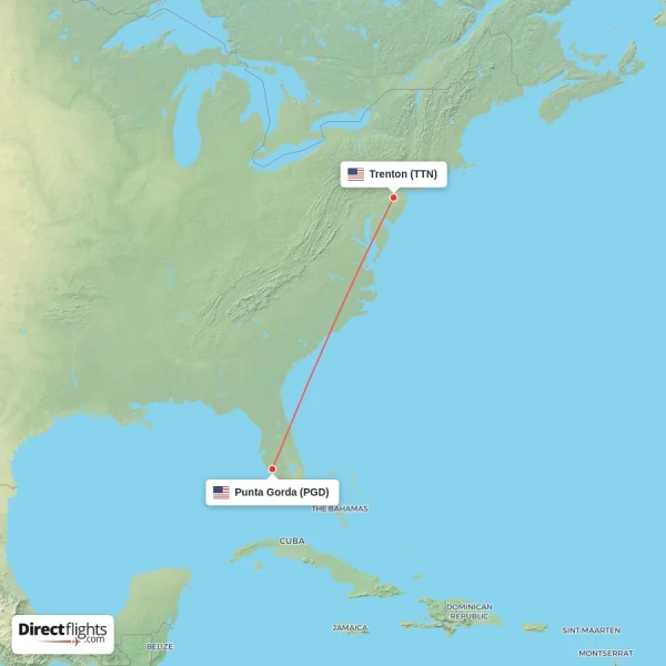 Punta Gorda - Trenton direct flight map