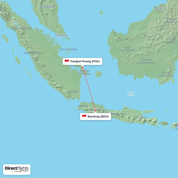 Pangkal Pinang - Bandung direct flight map