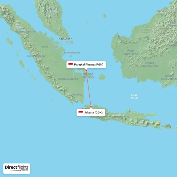 Pangkal Pinang - Jakarta direct flight map