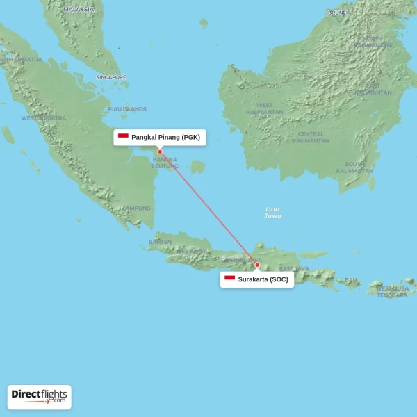 Pangkal Pinang - Surakarta direct flight map