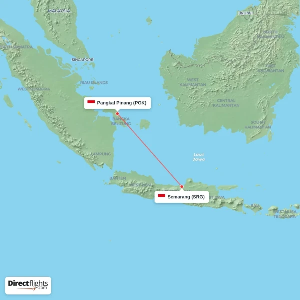 Pangkal Pinang - Semarang direct flight map