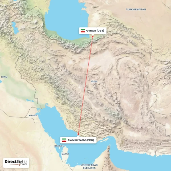 Ala'Marvdasht - Gorgon direct flight map