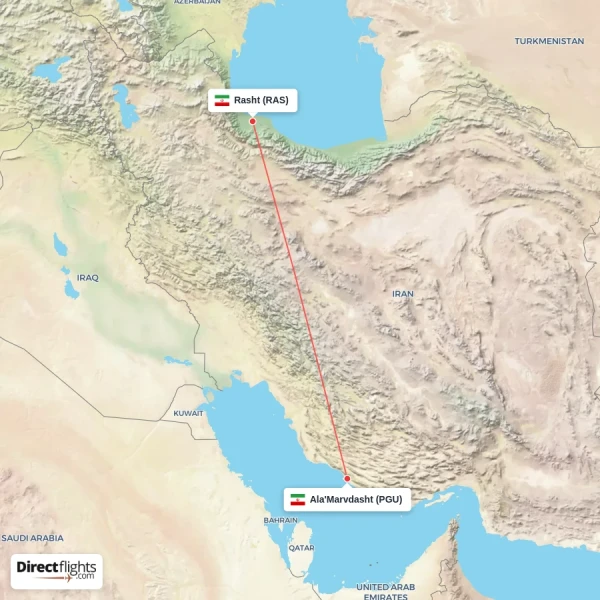 Ala'Marvdasht - Rasht direct flight map