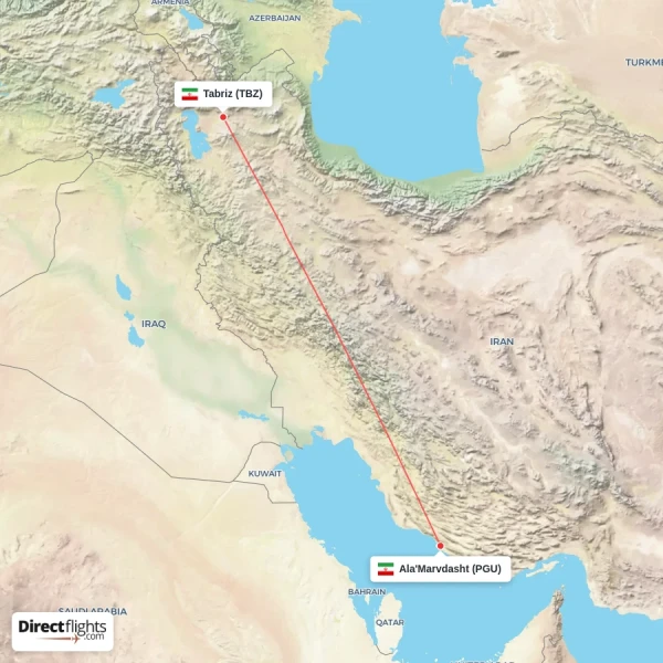 Ala'Marvdasht - Tabriz direct flight map