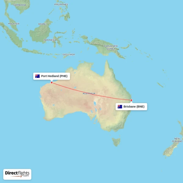 Port Hedland - Brisbane direct flight map