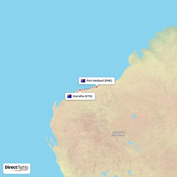 Port Hedland - Karratha direct flight map
