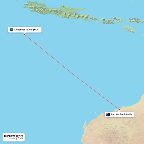 Port Hedland - Christmas Island direct flight map