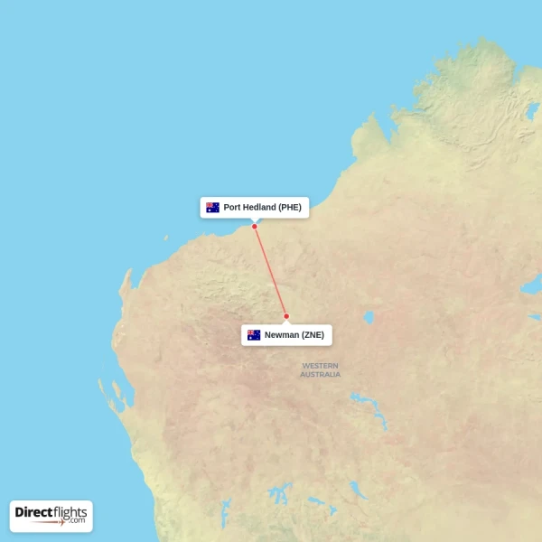 Port Hedland - Newman direct flight map
