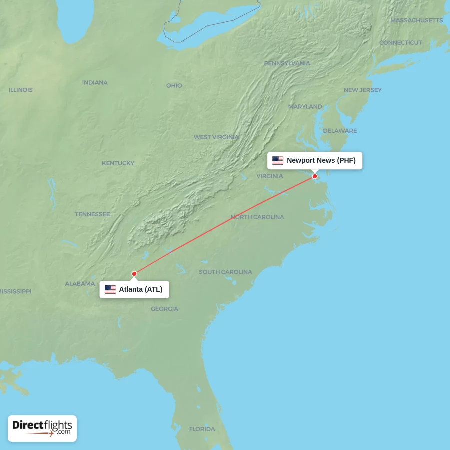 PHF - ATL route map