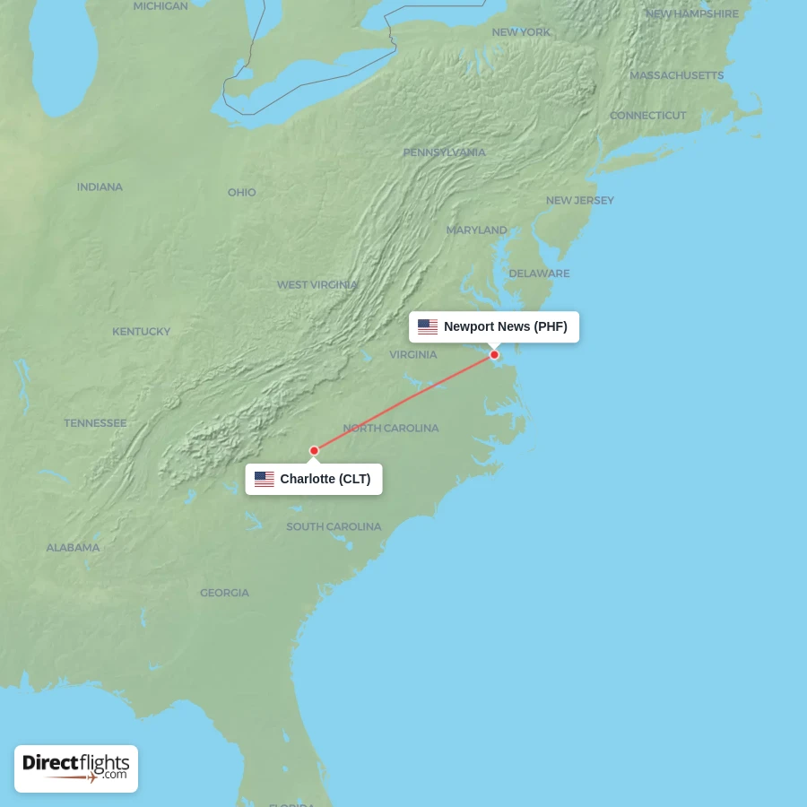 PHF - CLT route map
