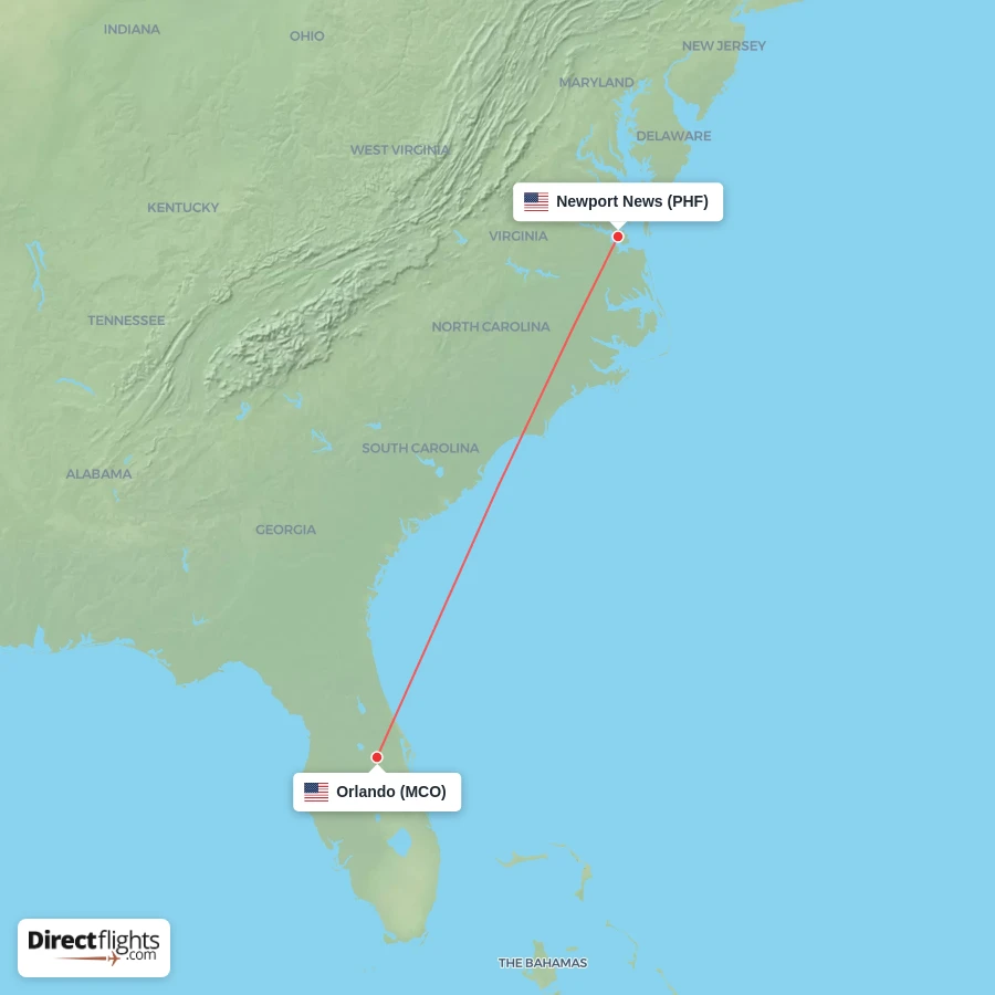 PHF - MCO route map