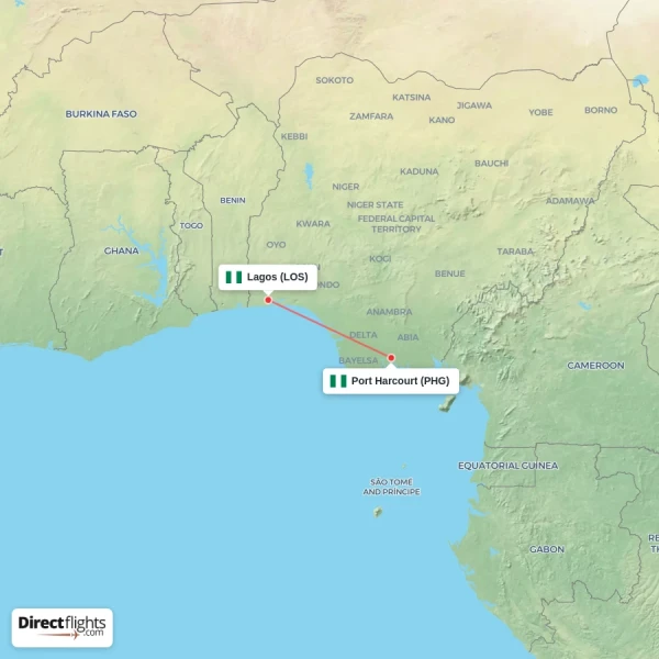 Port Harcourt - Lagos direct flight map
