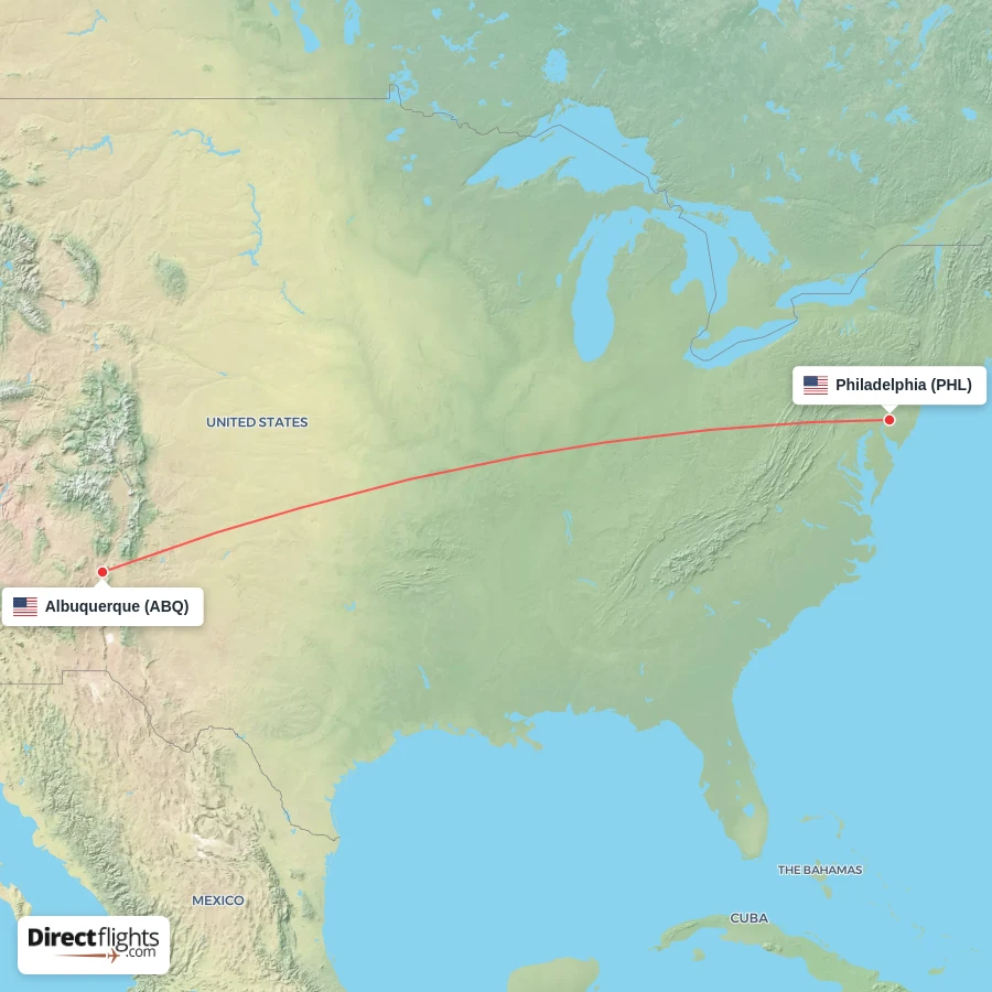 PHL - ABQ route map