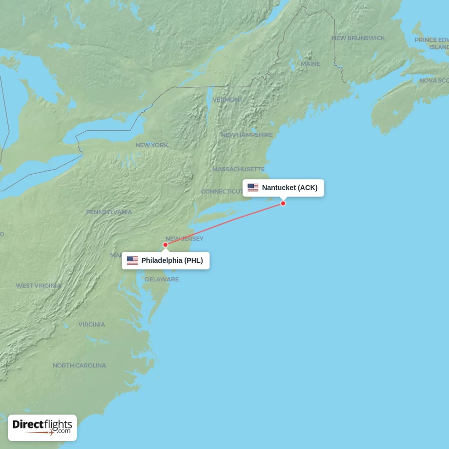 PHL - ACK route map