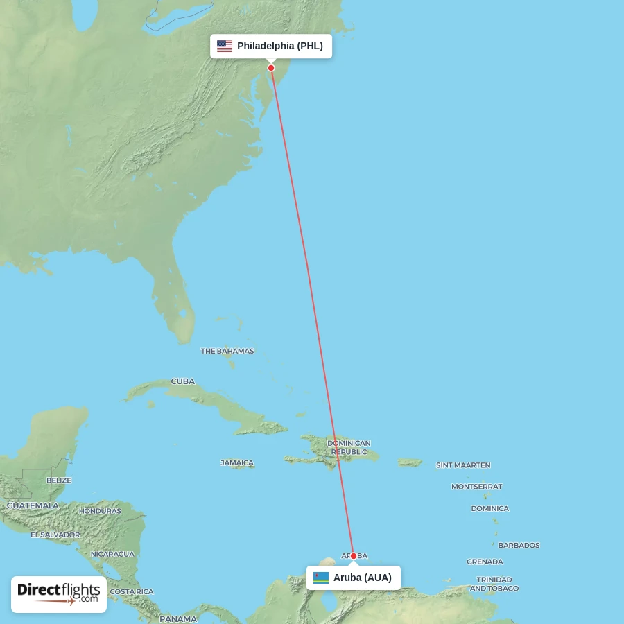 PHL - AUA route map