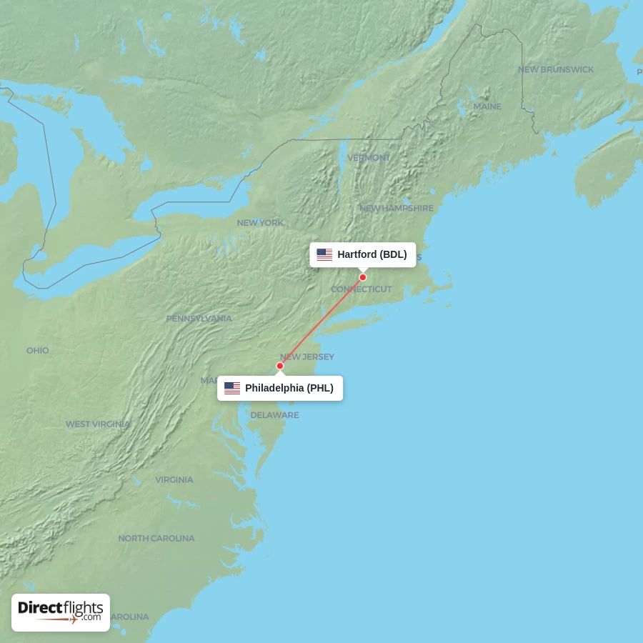 PHL - BDL route map