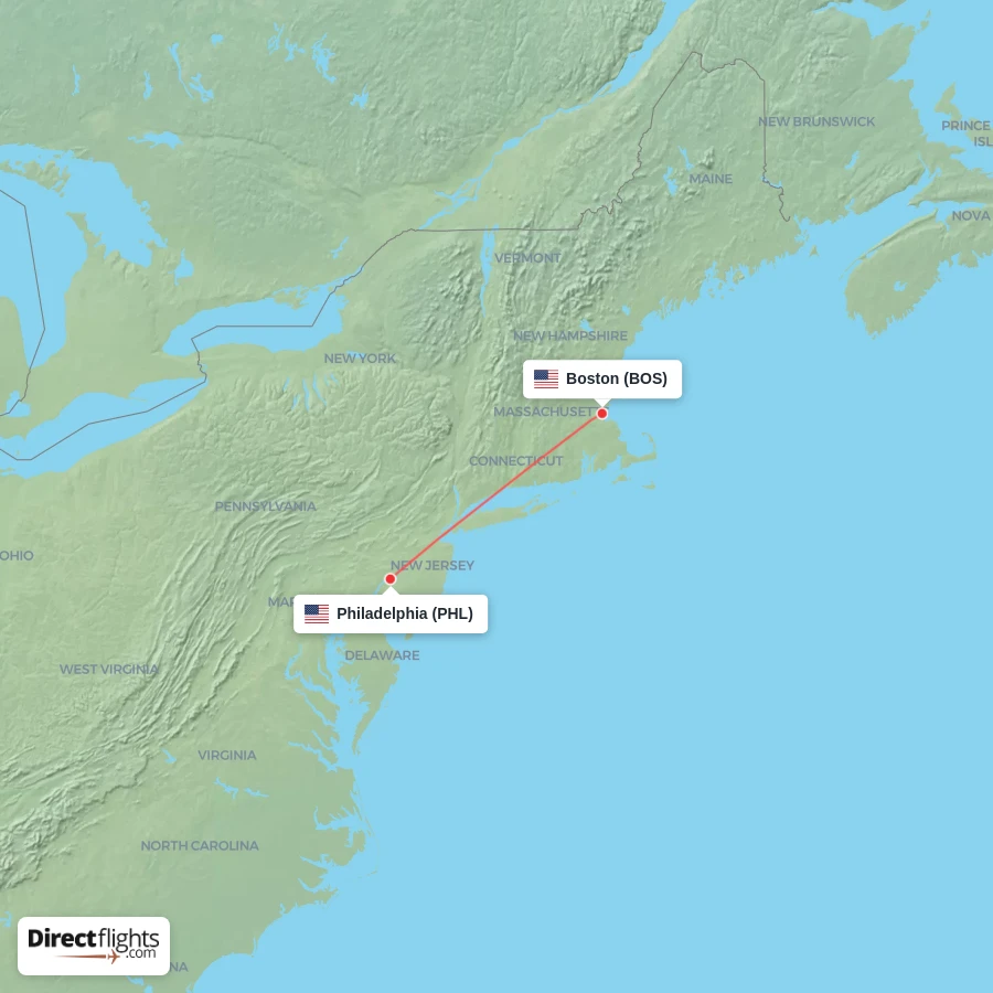 PHL - BOS route map