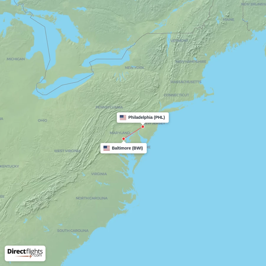 PHL - BWI route map