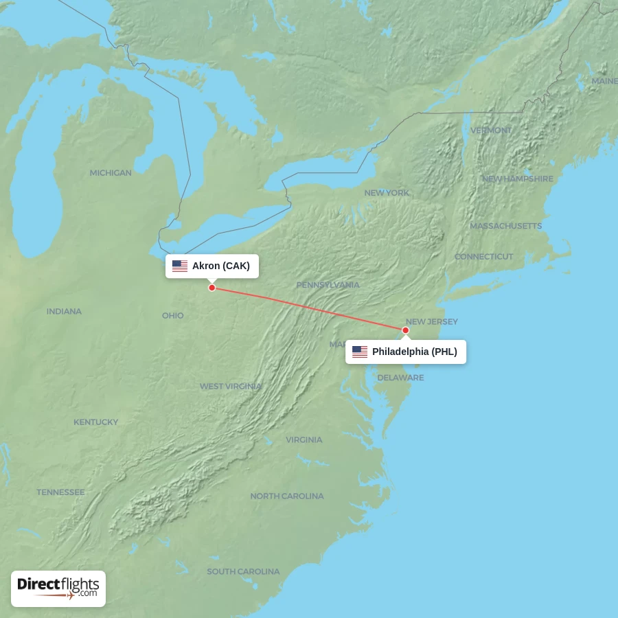PHL - CAK route map