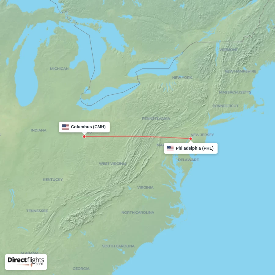 PHL - CMH route map