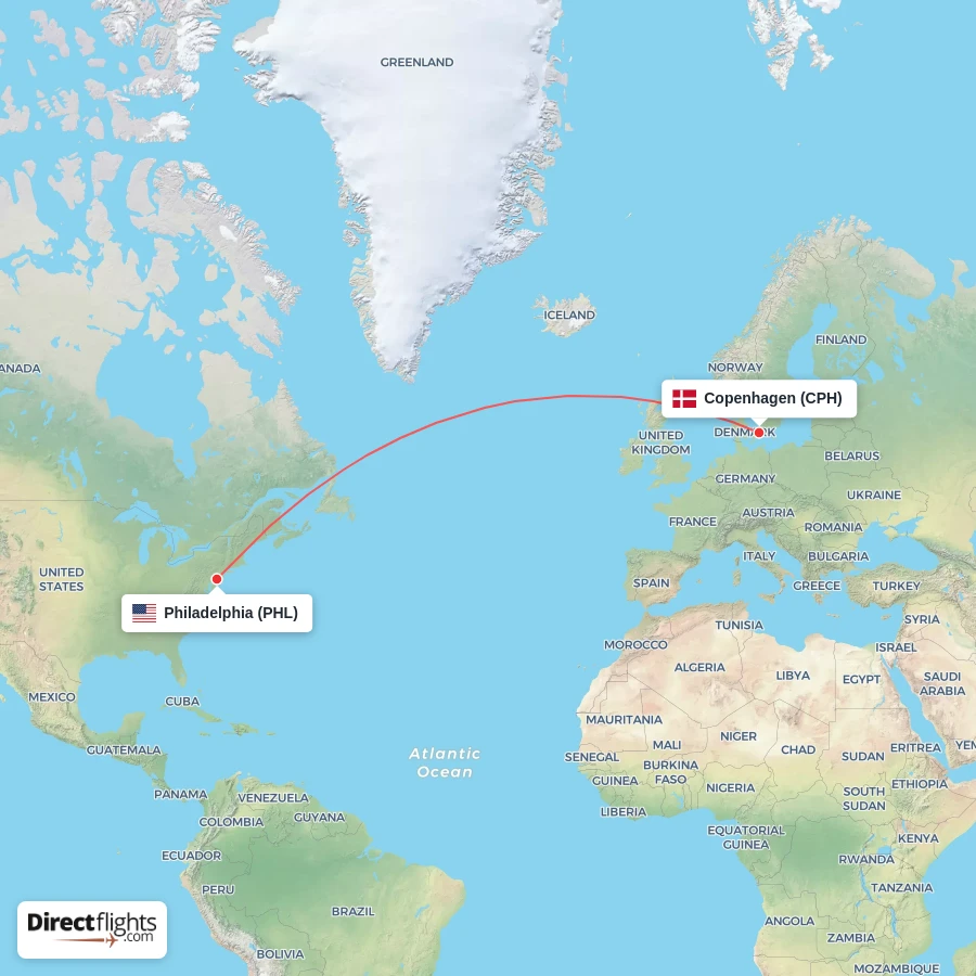 PHL - CPH route map