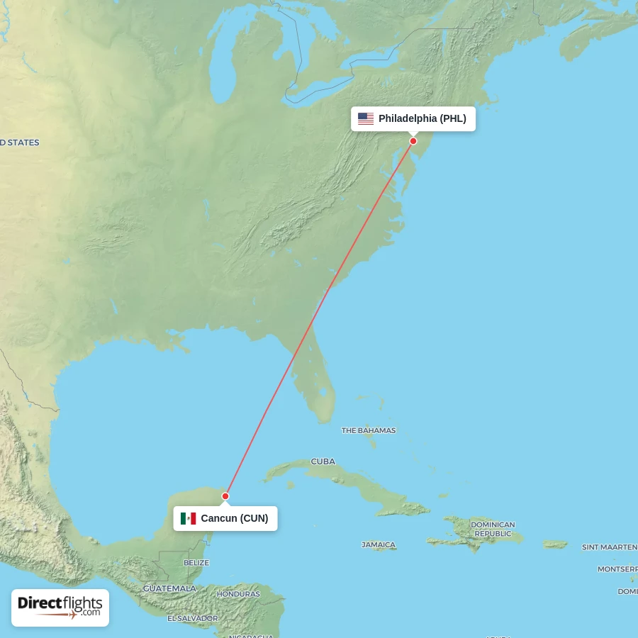 PHL - CUN route map