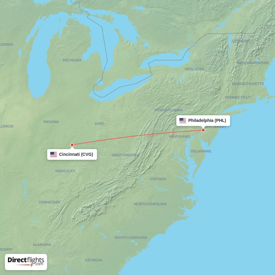 PHL - CVG route map