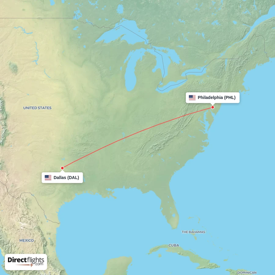 PHL - DAL route map