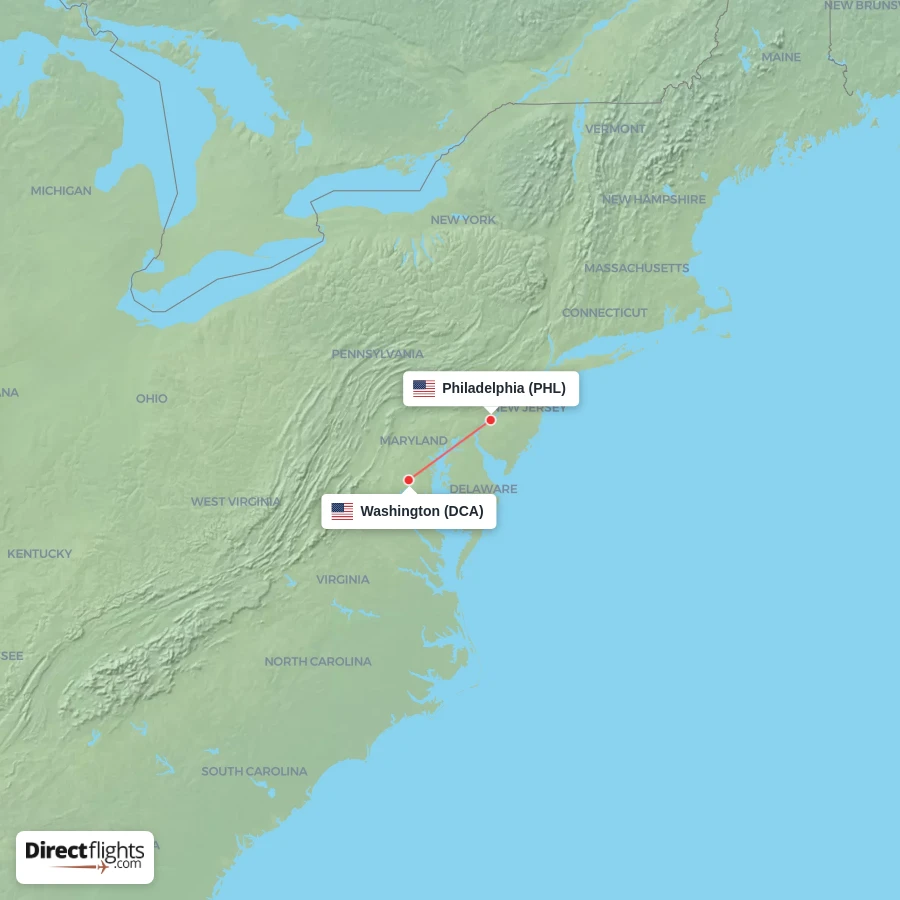 PHL - DCA route map