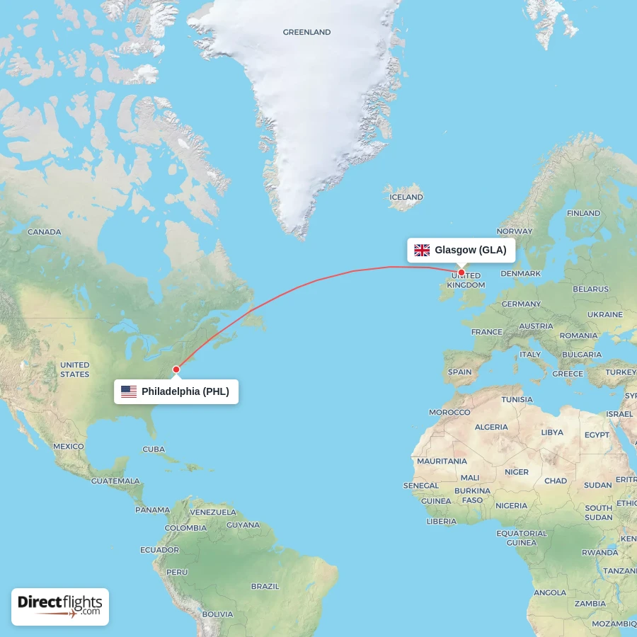 PHL - GLA route map