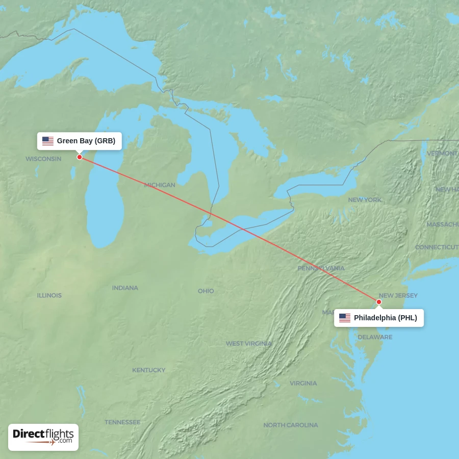PHL - GRB route map