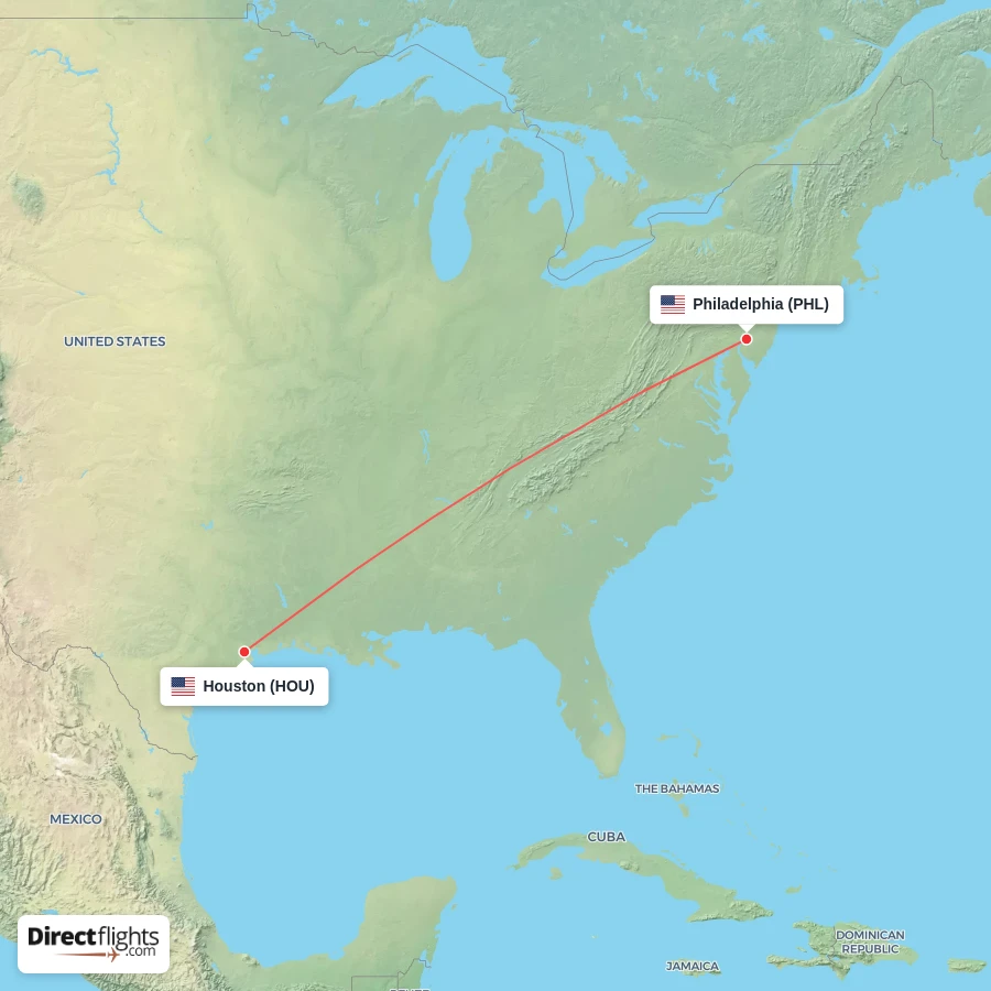 PHL - HOU route map
