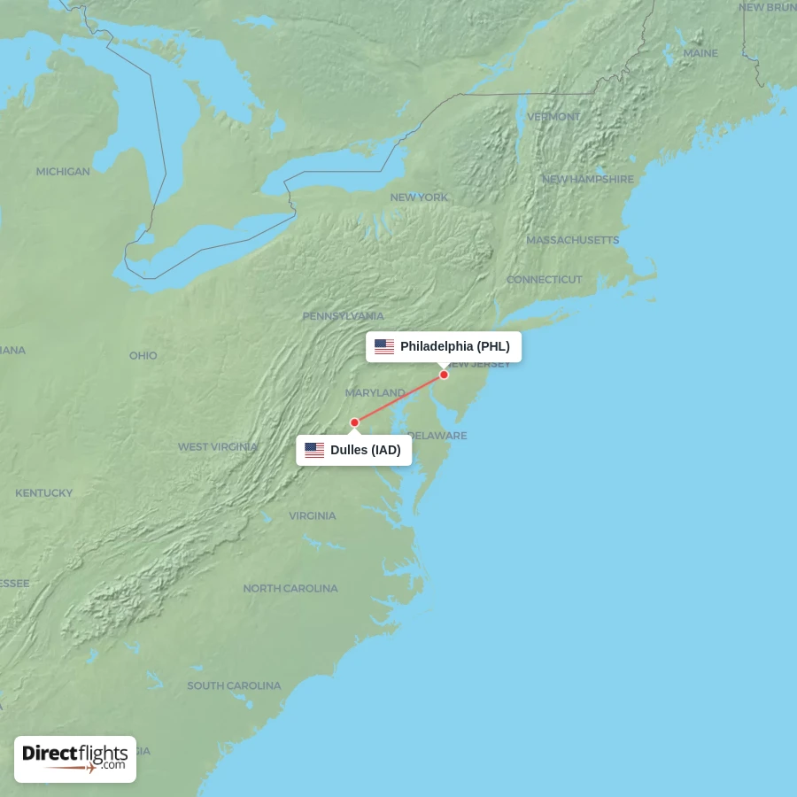 PHL - IAD route map