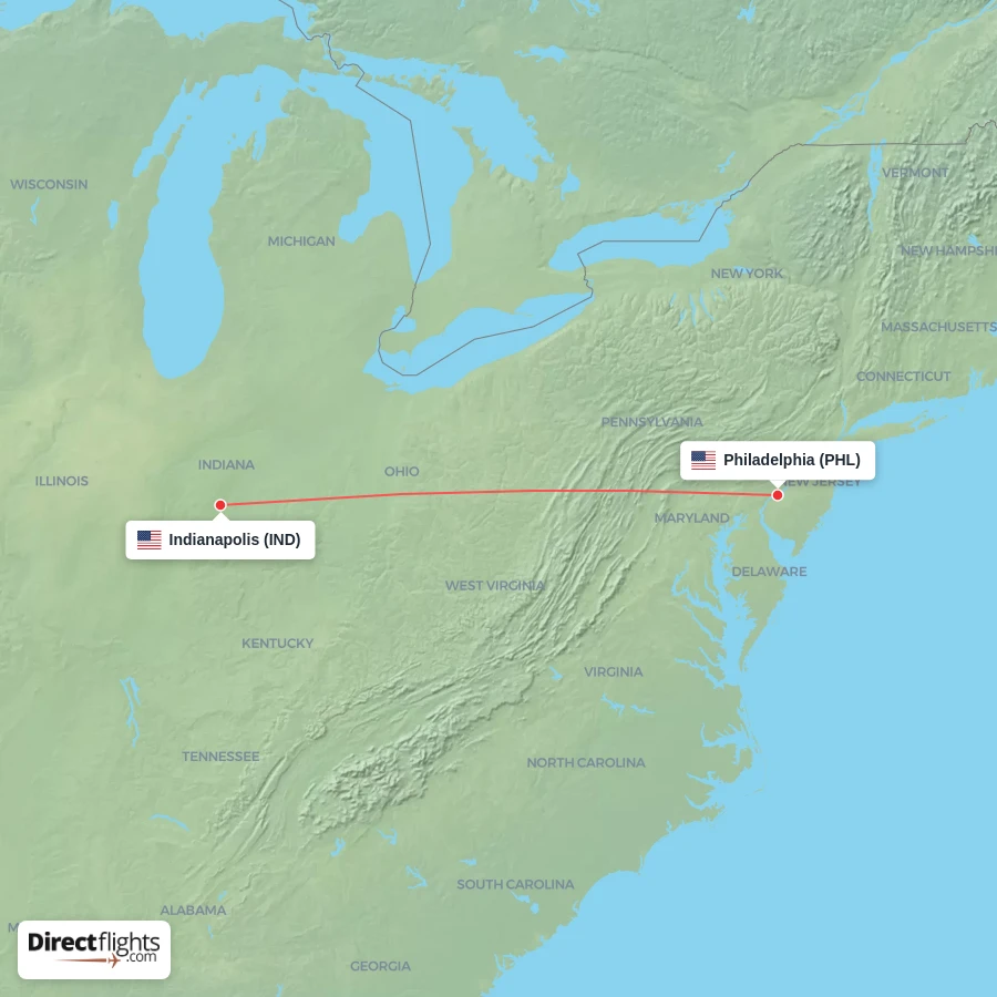 PHL - IND route map